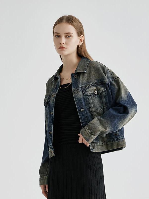 ジャケット レディース 春夏 デニム コットン 長袖 ルーズ デザイン ワークウェア トップス ショート丈 クラシック スタイル 軽量 通勤 普段使い 吸湿速乾 伸縮性 ブラック ピンク系 アイボリー ビッグシルエット ハイネック 接触冷感 再生繊維 秋｜LiLishop6