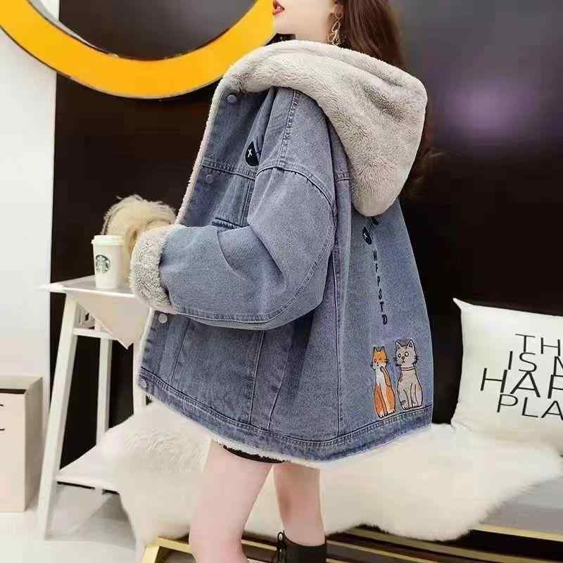 秋冬 レディース デニム ジャケット コート 牛仔 加? 厚手 暖か 保暖 ゆったり ルーズ ワイド シルエット 短丈 小柄 対応 学生 普段使い 私服 コーデ 伸縮性 ポリエステル 混紡 ブルー ネイビー ポロカラー 無袖 トップス レイヤード 秋冬 4,869円