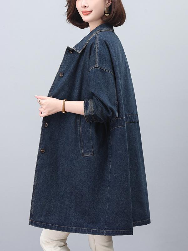 デニムジャケット レディース 春夏 コットン ポリエステル 中長丈 ロングスリーブ ルーズフィット コットン素材 快適 デニムブルー ラフスタイル 普段使い 軽量 伸縮性 気質ママ風 早春アウター ハイネック 韓国風