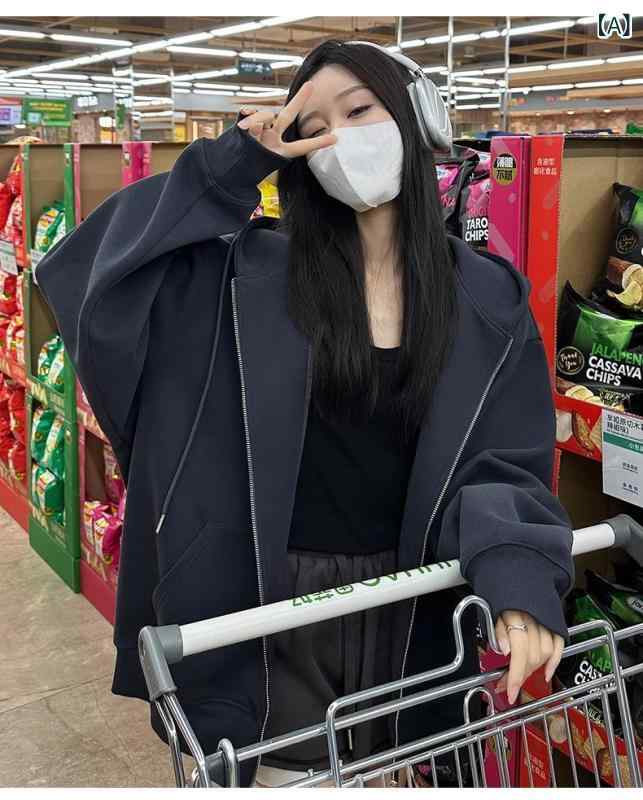 パーカー 女性用 冬 秋冬 フード付き ユニセックス 綿混 ポリエステル 厚手 暖か 長袖 中長丈 ルーズフィット スリム ジップアップ 開襟 トップス プルオーバー ルーズシルエット 街着 カジュアル 欧米風 ネイビー グレー系 ブラック 薄手 厚暖
