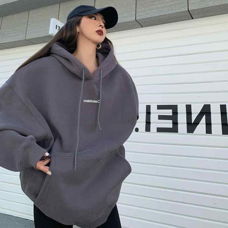 レディース フーディ スウェットパーカー 秋冬 厚手 フリース裏地 ゆったり オーバーサイズ ロングスリーブ 深灰色 白灰色 ホワイト 気質 通勤 都市スタイル アクリル混 軽量 伸縮性 暖かみ 普段使い 部屋着 アウトドア カジュアル トップス コート
