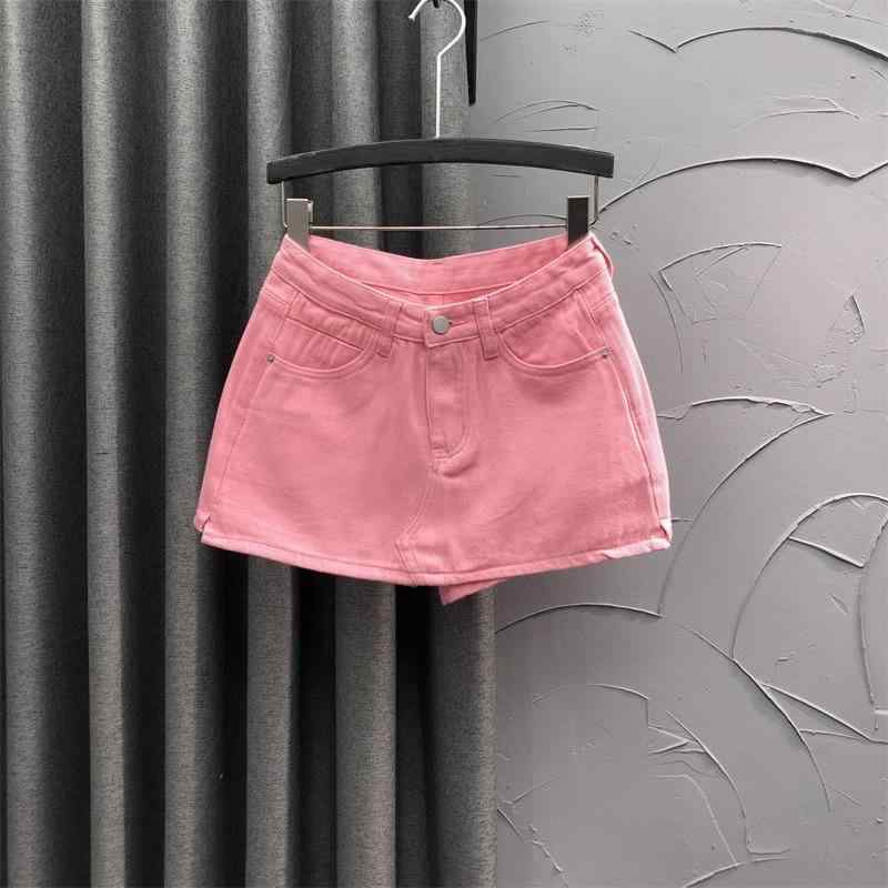 半身スカート 女性用 デニム ミニスカート 高腰 Aライン ピンク ブルー ホワイト 綿素材 伸縮性 軽量 街頭スタイル セクシー ファッション 普段使い 春夏 かわいい すっきりシルエット