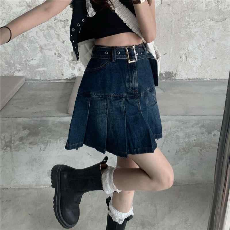 スカート 女性用 夏 デニム 半身スカート ミディ丈 ハイウエスト Aライン プリーツ かわいい ビンテージ風 洗い加工 綿素材 コットン ライトブルー 伸縮性 軽量 セクシー ガール スタイル 普段使い デート ストリートファッション 涼しい 吸湿速乾