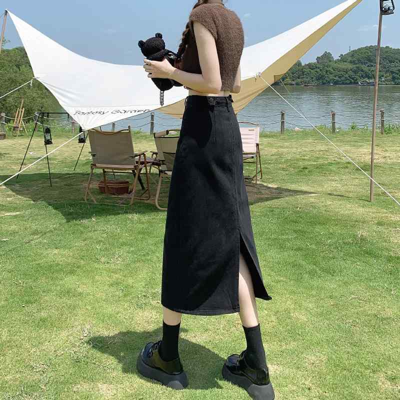 スカート 女性用 ハイウエスト デニム 半身スカート 包みスカート ミディ丈 秋冬 通勤用 普段使い 綿 ポリエステル 無弾性 ボタン 切り替え 黒 グレー ブルー シンプル かわいい フレッシュ プリンセス風 スリム シルエット 軽量 伸縮性 吸湿速乾 4,665円
