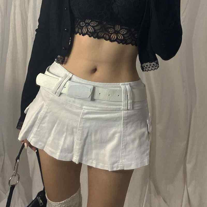 スカート 女性用 秋季 デニム プリーツ 半身スカート 短丈 コットン ストレッチ 切り替え マイクロストレッチ トレンド ストリート セクシー ホワイト ブラック 軽量 吸湿速乾 ハイウエスト ビッグシルエット 通勤 普段使い アウトドア