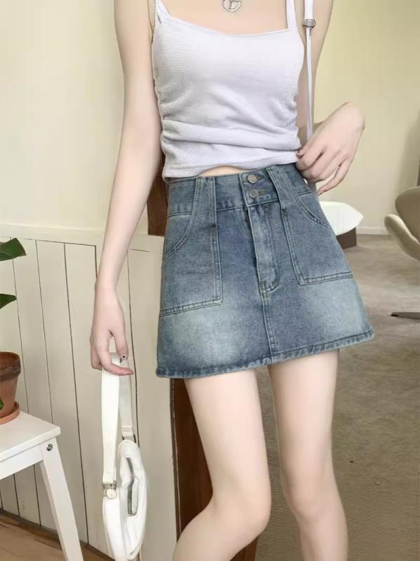 レディース デニム ミニスカート ハイウエスト 牛仔 スカート 半身 短め Aライン 包み込み 防ずれ 薄手 綿素材 復古ブルー ジッパー 加工 手磨き 破れ ディテール 日韓 カジュアル スタイル 甘め フレッシュ 普段使い レジャー 軽量 フィット