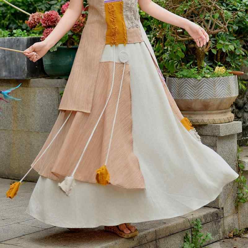 レディース 半身スカート 刺繍 花柄 流蘇 ロング スカート Aライン スカート 復古 国風 切り替え デザイン 麻 コットン 混紡 素材 ピンク 麻色 杏色 植物 モチーフ 無弾力 軽量 夏 春夏 ウィンター かわいい スタイル 普段使い 通勤用 アウ 7,872円