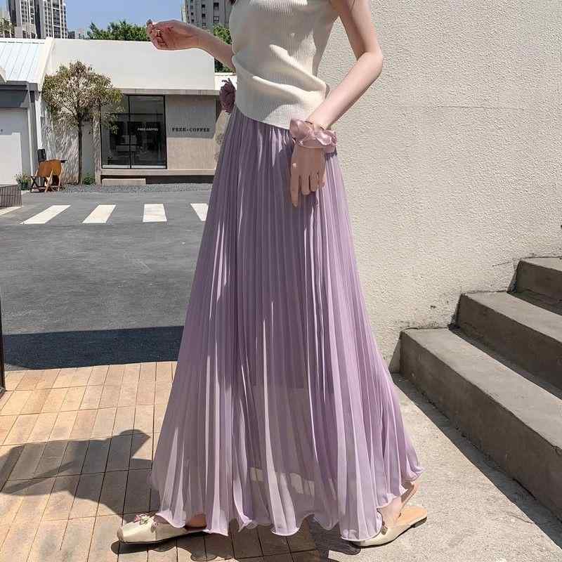 レディース 半身スカート プリーツスカート Aライン ロングスカート 夏用 雪? ポリエステル ドロップ感 フレアシルエット ウェーブエッジ フリンジ プリーツ 単色 ライトパープル アプリコット ホワイト 気質 通勤 都市風 軽量 柔らかい素材 涼しい 4,692円