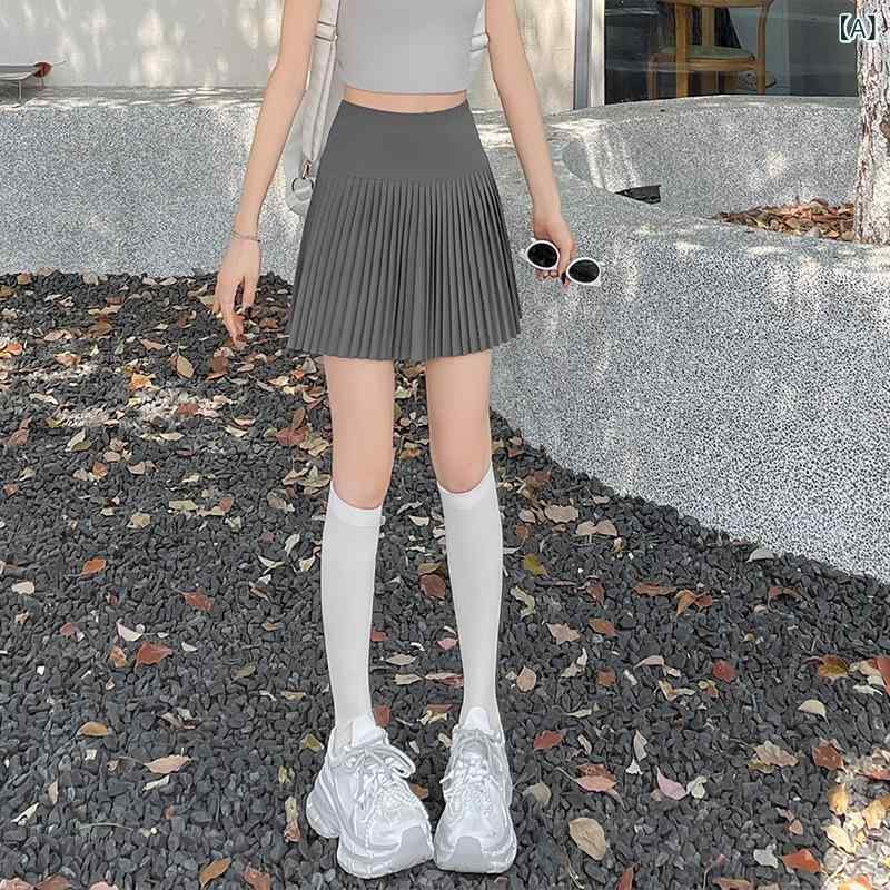 スカート 女性用 春夏 半身スカート プリーツスカート ハイウエスト スリム効果 かわいい 学院風 Aライン 短め 軽量 ポリエステル スパンデックス 混紡 微弾力 日韓カジュアル アイスキャンディカラー 石墨灰 クラシックブラック 淡ミルクイエロー ア