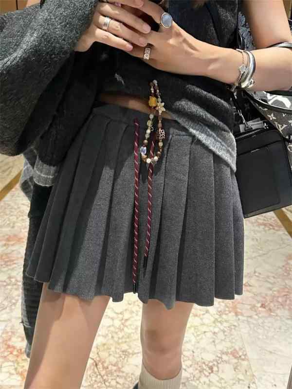 スカート 女性用 春夏 Aライン ニット プリーツ 半身スカート ハイウエスト 短丈 抽? 系? 切り替え デザイン 微弾性 日韓 カジュアル ブラウン ブラック ダークグレー ブルー オートミール コットン 混 軽量 通勤 普段使い 5,637円