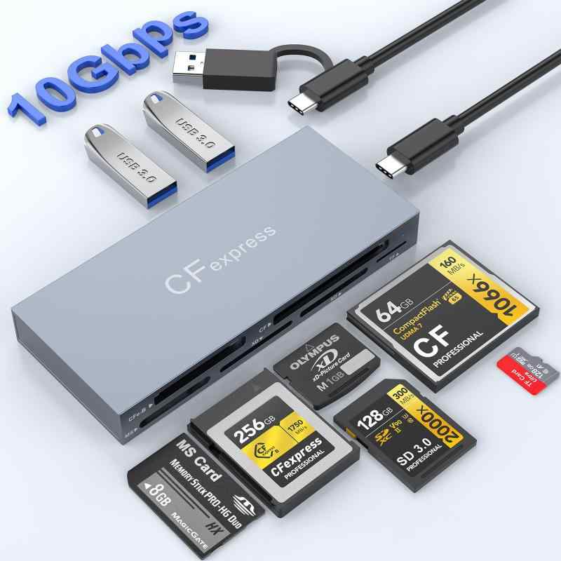 8-in-1 CFexpress Type Bカードリーダー 10Gbps高速マルチリーダー CFexpress Type B・CF・XD・MS・TF・SDカード対応