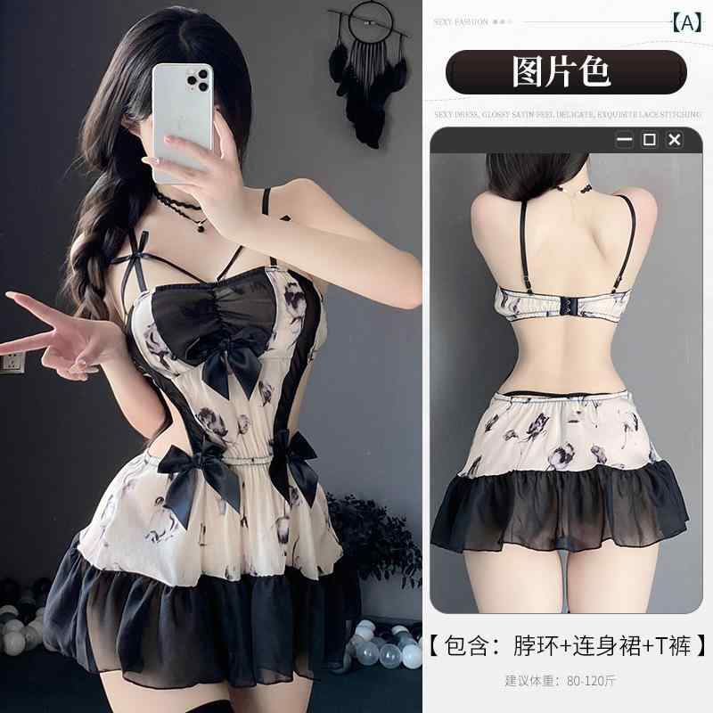 レディース 情趣 インナー セクシー プリント ストラップレス スリップ ドレス 純欲 透け感 誘惑 ベッドルーム イージーウェア かわいい少女風 制服スタイル ポリエステル 素材 春夏 対応 ブラック ピンク系 カラー 軽量 伸縮性 吸湿速乾 機能 均