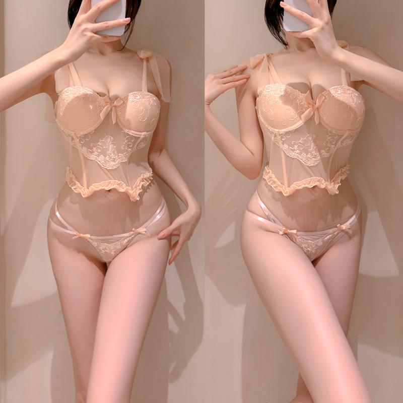 レディース セクシー ネグリジェ レース ガードル インナー パンティ セット ピンク ブラック 透視 網紗 ポリエステル 綿混 軽量 伸縮性 秋冬 情趣 女性用 かわいい デザイン フィット ボディシェイプ スリップ ランジェリー ベビードール コルセ