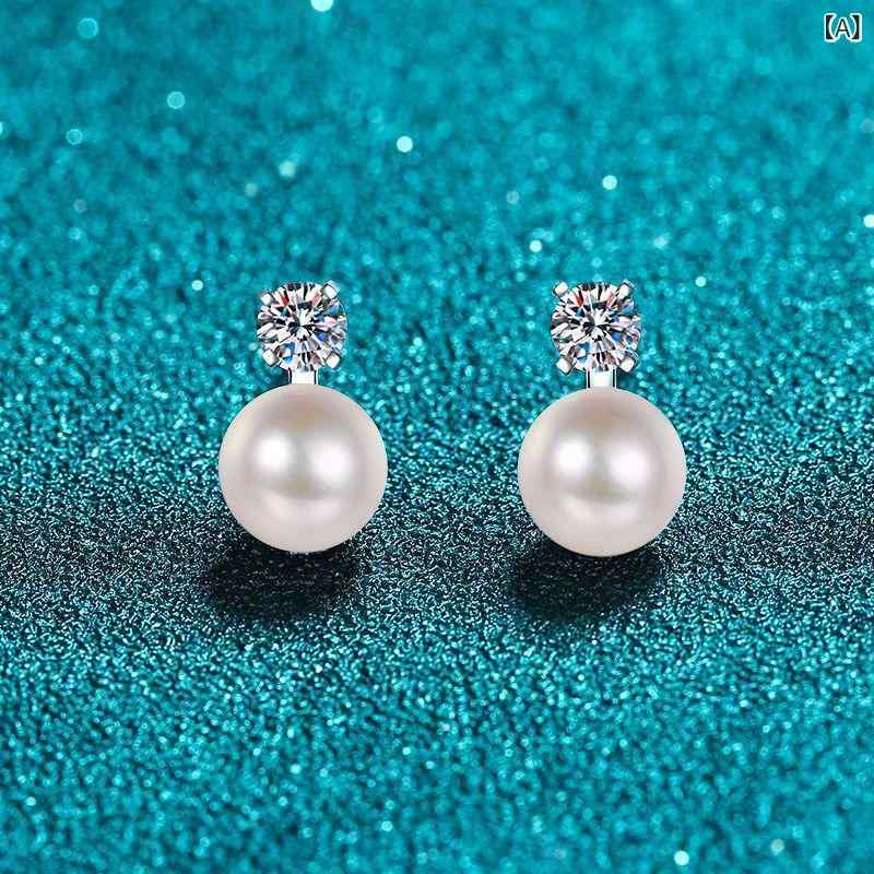 イヤリング 女性用 925シルバー 淡水パール モissanite 花卉デザイン 電気メッキ加工 個性スタイル 軽量 シンプル 秋冬 ファッションアクセサリー