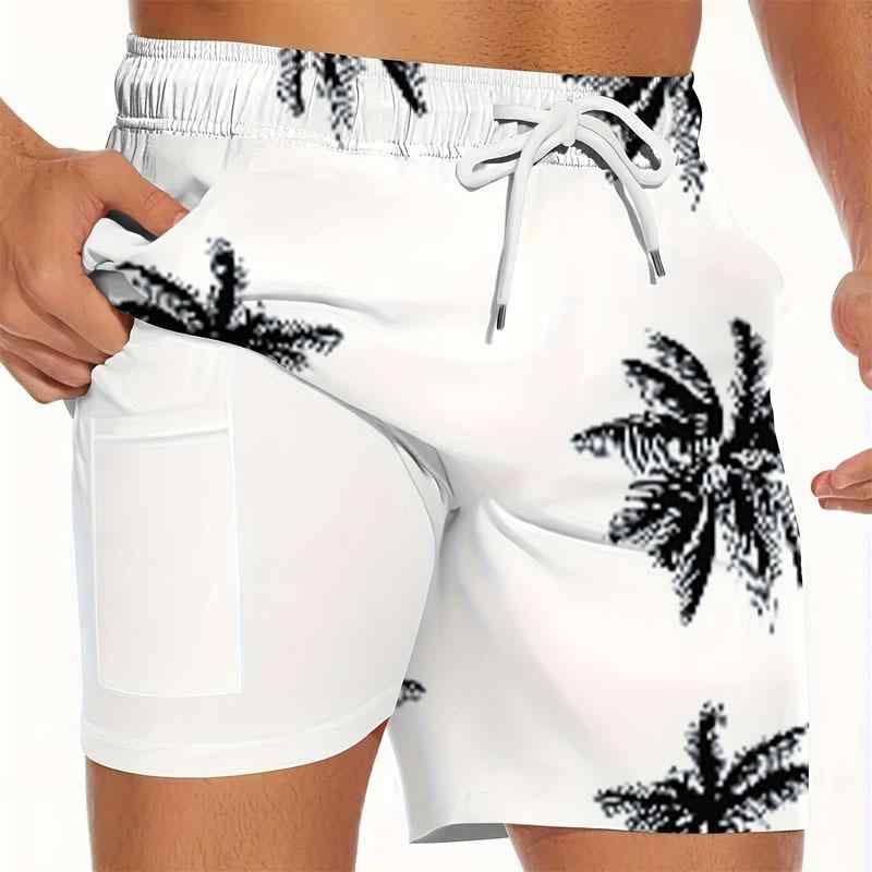 メンズ ビーチパンツ ショートパンツ 速乾素材 ポリエステル 微弾性 直筒 インパクト柄 夏用 ヨガ ランニング サーフィン カジュアル 軽量 吸湿速乾 青年向け ダークカラー
