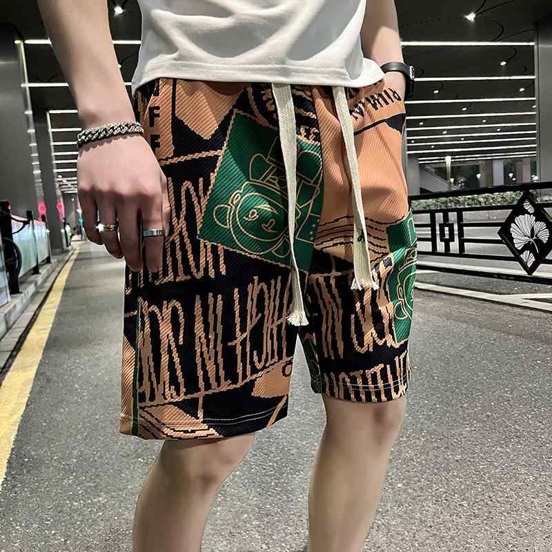 メンズ 夏 ショートパンツ 直筒 5分丈 花柄 運動 休? 沙?用 ミックスブレンド ポリエステル 吸湿速乾 ミッドライズ ドローストリング プリント 無弾性 コーヒー カーキ 青年向け カジュアル アウトドア