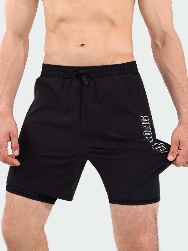 メンズ スイムパンツ 防恥ずかし ダブルレイヤー ゆったり 半丈 水着 セット ビーチパンツ 温泉 スイムウェア ブラック ネイビー グレー ダークグリーン ポリエステル 速乾 伸縮性 快適 軽量 ゆったりフィット ビッグサイズ スポーツ 夏 レジャー