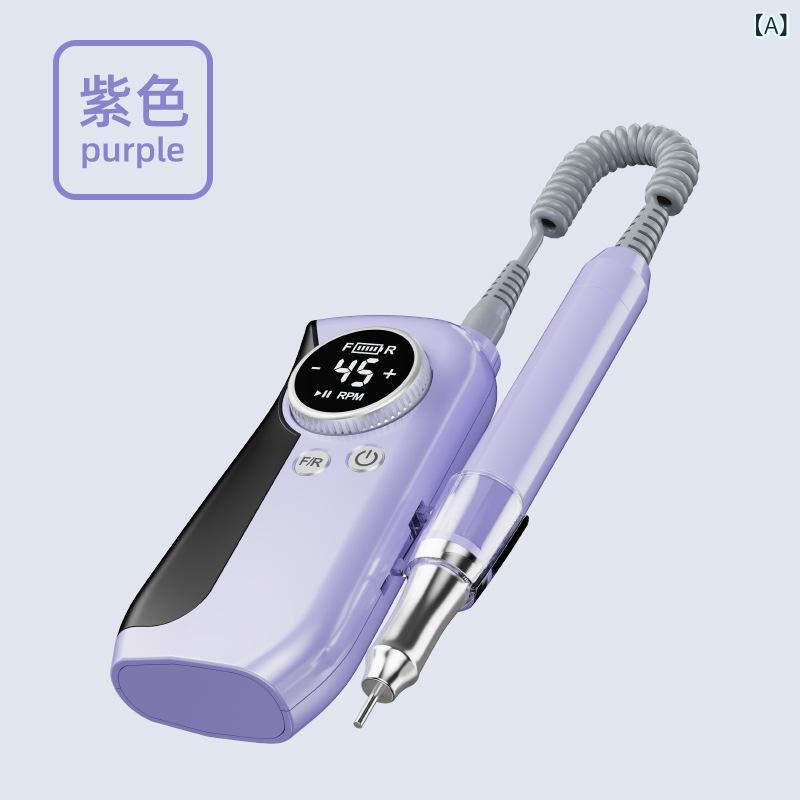ネイル ケア セット 電動 ファイル ポリッシャー 無刷 モーター 静音 設計 蓄電池 駆動 死皮 除去 ツール 卸甲 専用 便携 メタル ボディ 紫色 緑色 橙色 カラー 普通 人群 対応 軽量 持ち運び 簡単 ネイルサロン 業務用 家庭用 セルフケア