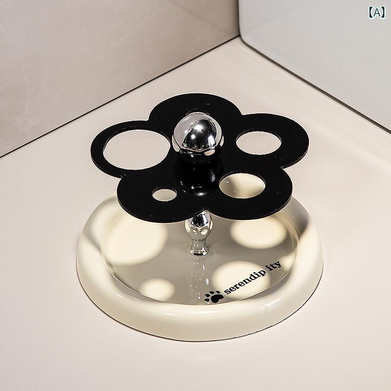 浴室収納ラック 花柄電動歯ブラシスタンド 吸盤式金属製 UV殺菌 ミルキーホワイト ブラック ピンク シルバー カップ付き セラミックトレイ かわいいデザイン コンパクト 機能的 衛生管理