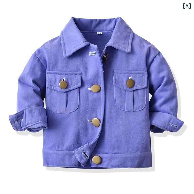 キッズ ユニセックス 秋冬 コットン 長袖 フリース ショート丈 翻領 シングルブレスト 紫 緑 茶 ネイビー オレンジ ダークグリーン 柔軟素材 潮范 スタイル 子供用 軽量 保温 普段使い 3-8歳 100-140cm