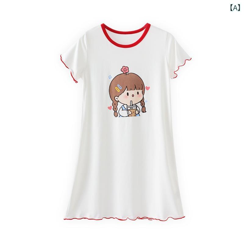 女児用 キッズ 寝巻き スカート 夏用 子供 女の子 部屋着 プリンセス スタイル かわいい モダール 素材 柔軟 吸湿速乾 薄手 薄型 プリント 柄 花柄 花びら ピンク 系 ミルクティー 色 紫 色 グリーン ベリー 柄 ストロベリー プリント ベリ