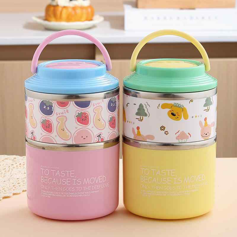 子供用 保温ランチボックス かわいい カード 柄 304 ステンレス 学生 湯碗 弁当箱 スプーン 付き ハンドル 二層 丸型 紫色 緑色 1060ml 容量 軽量 耐久性 漏れ防止 創造的 トレンド スタイル 通学 普段使い ピクニック 4,364円