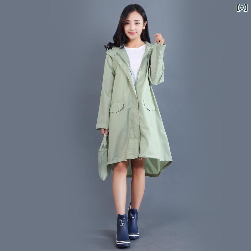 日本の レインコートの 女性の 長い タイプは 徒歩で 韓国の ファッションの 防水の 服 式の レインコートの 女性の 軽い メーカーを 輸出 します。