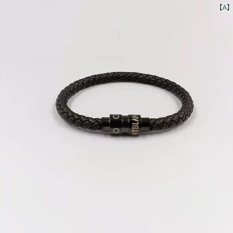 21 欧米の ファッションメンズステンレス 編み 皮質 ブレスレット チタン 鋼 磁気 バックル ブレスレット