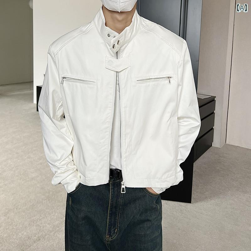 高級 感の 肩の 短い 機能の コートの 男性の 韓国 版の 潮の ブランドの vibeの 風の ゆったり して いる ごろつきの かっこいい 設計 感の スタンド カラーの ジャケット