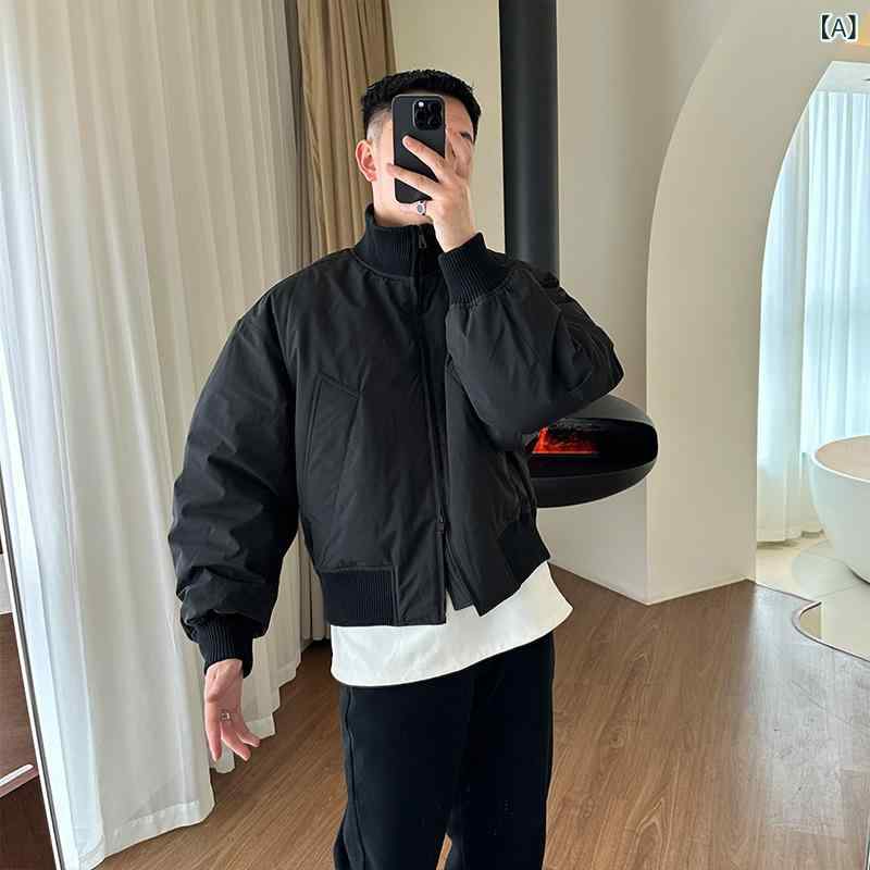 Cleanfit 黒 コート 男 深 秋初 冬着 郭 形 パイロット ジャケット 綿服 修身 ショート 綿服