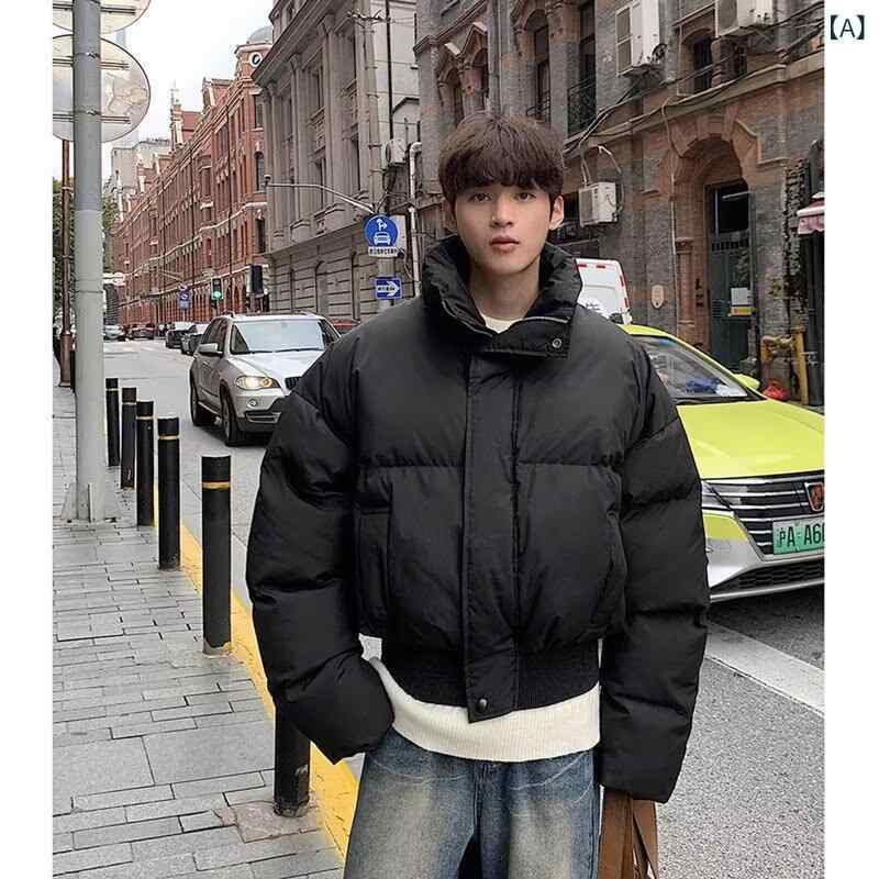 韓国 版 ファスナーの 短い スタンド カラーの 綿入れの コートの 男性 用 アメリカ 式の 厚手の ゆったり した カジュアルな コンビネーションの純 色の 上着の ジャケット