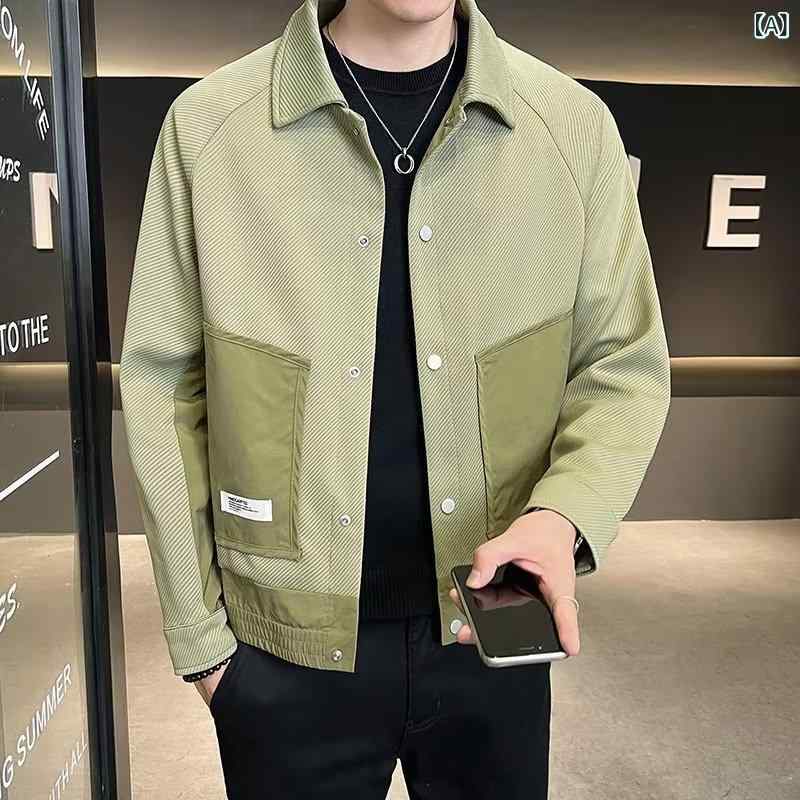 潮 男工 装 ジャケット 男 短 金 韓国 版 カジュアル ゆるい 男 コート 薄い 襟 付き 上着