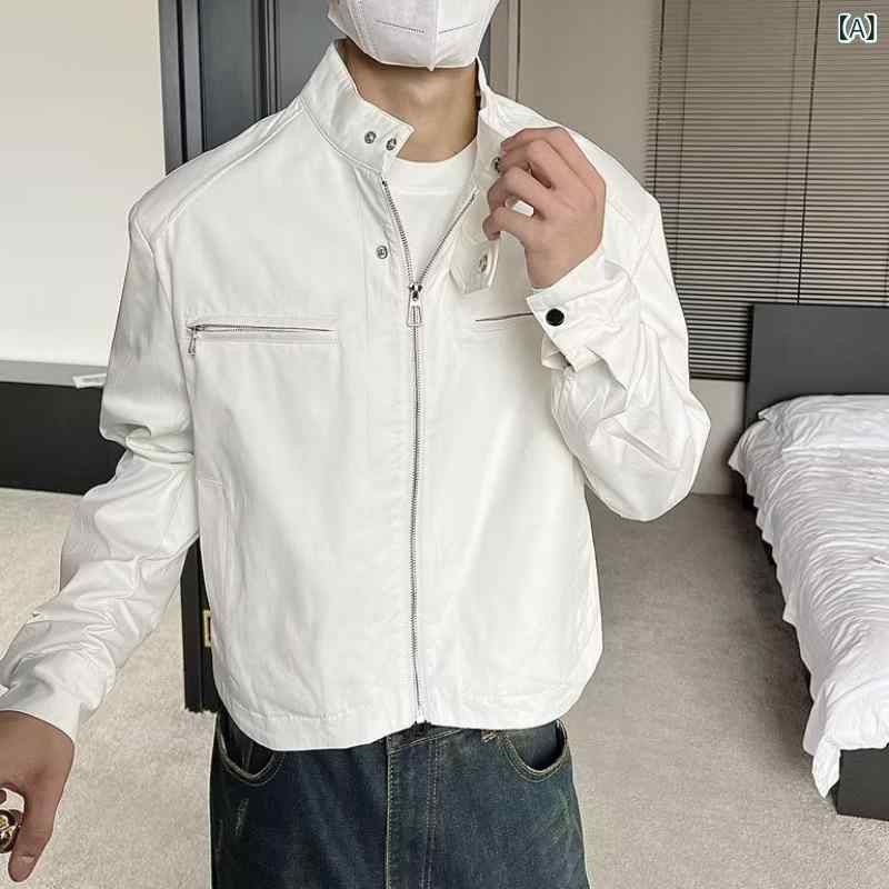 2024 新型 高級 感 ショート 機能 コート 男性 韓国 版 潮 牌 風 ゆるい 痞? デザイン 感 立 襟 ジャケット