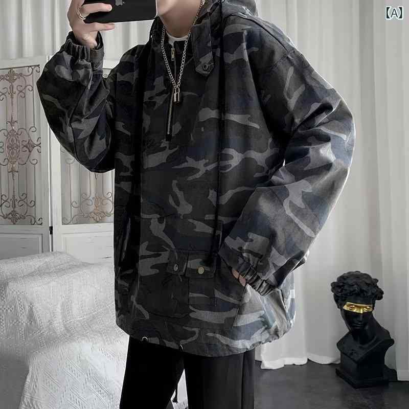 アメリカの 工 装 ガーディアン 男 ヴィンテージ 揚げ 街 潮 牌 痞? フード カップル oversize 迷彩 ジャケット 男