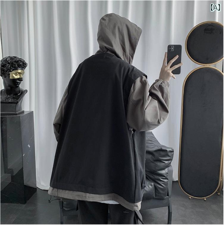 高級 感の ある メンズ 秋冬 コートの oversize デザイン 感は 帽子の 工 装 ジャケットと 偽の 二 枚の パーカー 男を つなぎ 合わせます。 5,189円