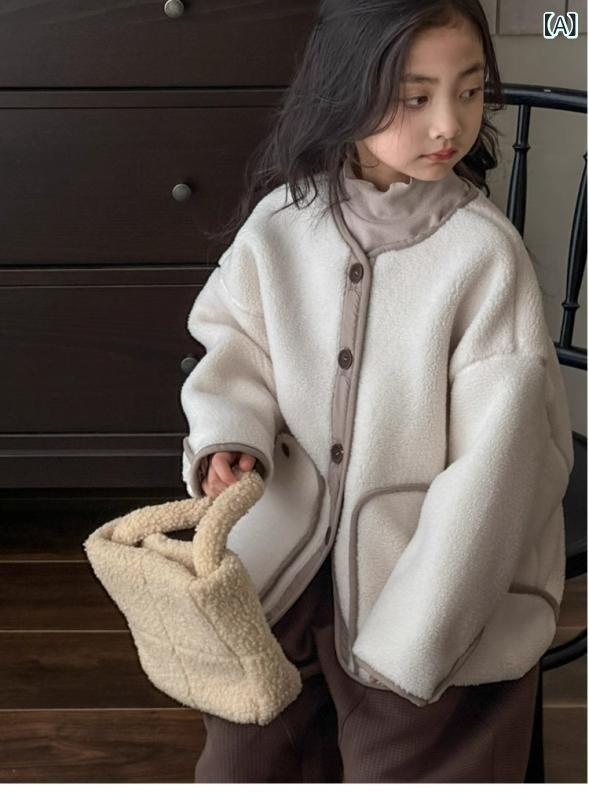 うしろ帯 用 厚地の外套 秋冬 2026 年 新作 赤ちゃん 用 リバーシブルラムウールジャケット 中大 児 向け 冬 服 保温 上衣