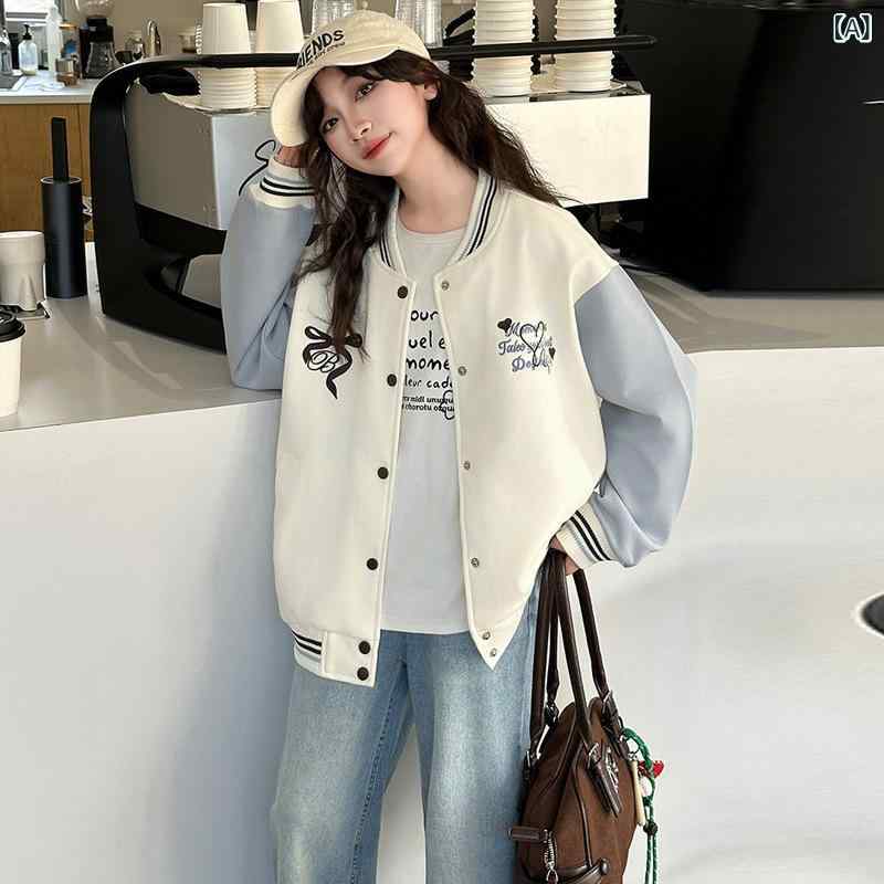 女の子の 野球 服の コート 2025 春秋の 新型の 大きい 子供の 韓国 版の 洋 気の 流行の 百 合の 丸首の ジャケットの 上着の 潮