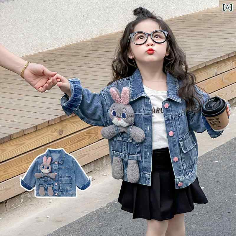 女の子の デニムの コート 春秋 2025の 新型の 子供の 洋 気の 春の ジャケットの 赤ちゃんの 流行の レジャーの 漫画の 上着