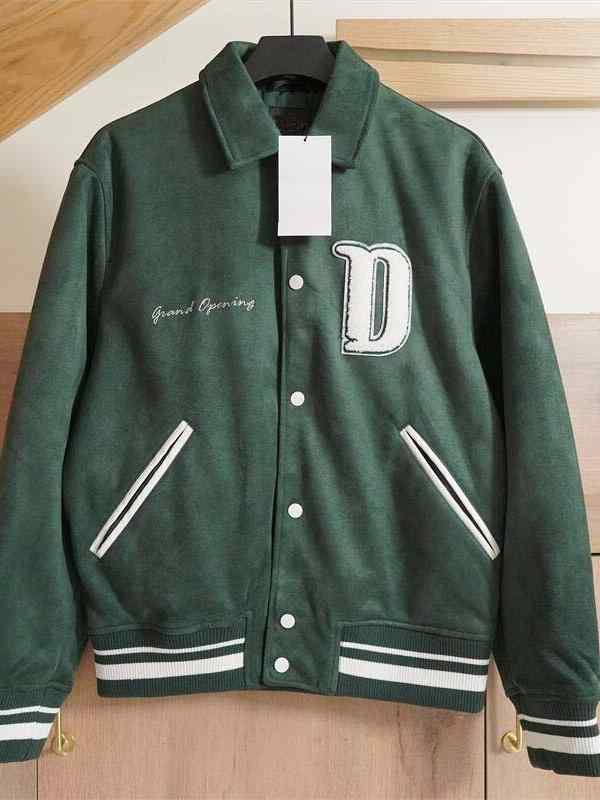 元 - 成人男性の レ トロな 襟の 天鵝絨の 質感の 緑の ベースボール 服の 上衣 コート・ジャケット-メンズファッション