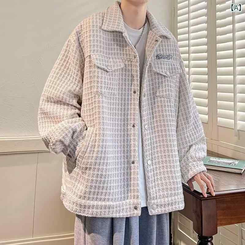 秋に 格子を 編む 小香 風 ジャケット 男の ゆるい 韓国 版 ファッション ins 気質 ネット 赤の 短い 工 装 コート