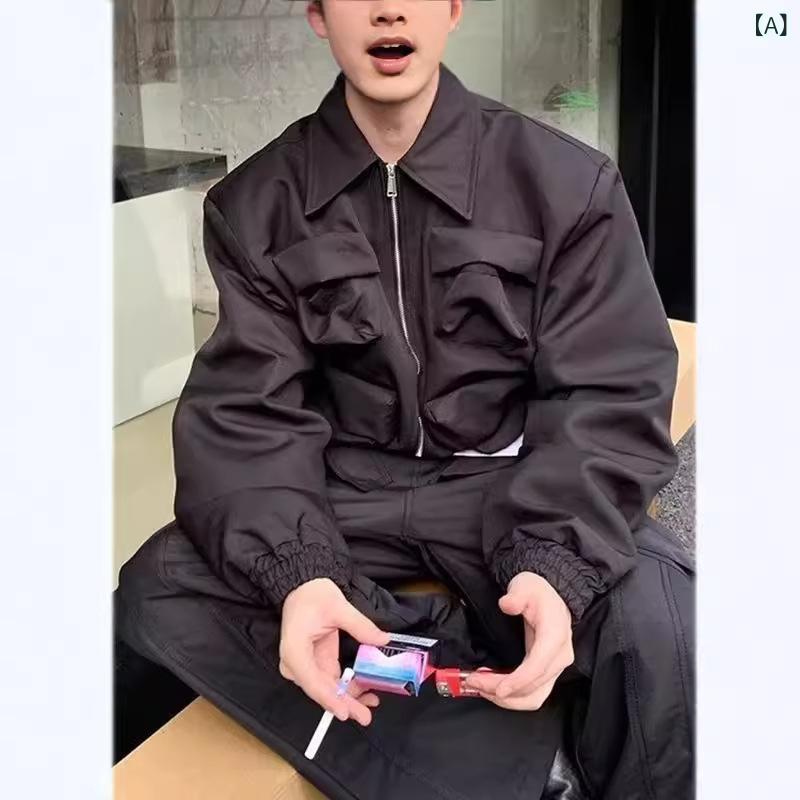 2024 秋の新 商品の 立体多 ポケットの 短い 工 装 コートの 男性 アメリカの レ トロな ファッション ブランドの 小さい 大衆の ゆったり した ジャケット