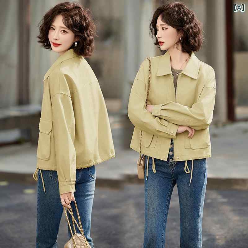 ショート コートの 皮の 服の 女性 2025の 新型の 春秋の 小さい 子供の 韓国 版の ゆったり して いる カジュアルな 気質の 百 合の ジャケットの 上着｜LiLishop6