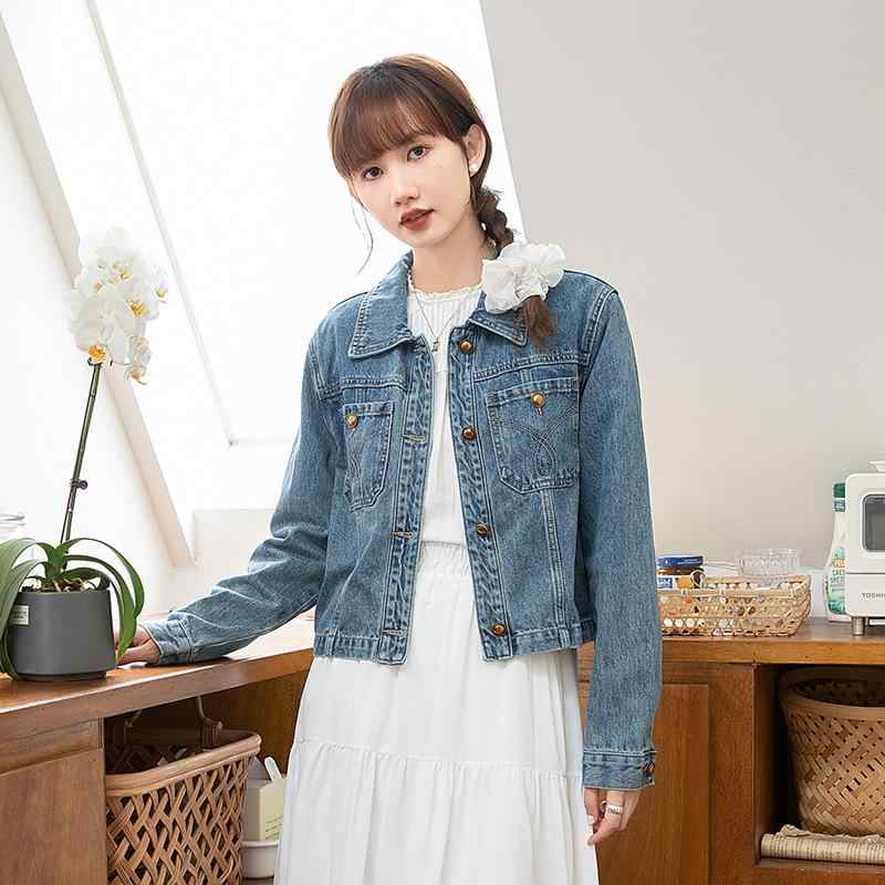 レ トロな ショート デニムの コートの 女性 春秋 2024の 新型 韓国 版の シングル ボタンの カジュアルな 長袖の ジャケットの 上着
