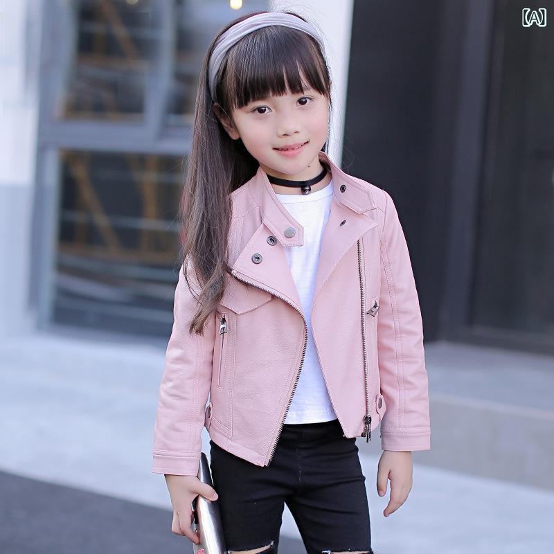 2021 春と 秋の新 商品の 子供 服の 女の子の 皮の 服の コートの 中の 大きい 子供の pu 皮の 服の 短い 子供の 皮の ジャケット
