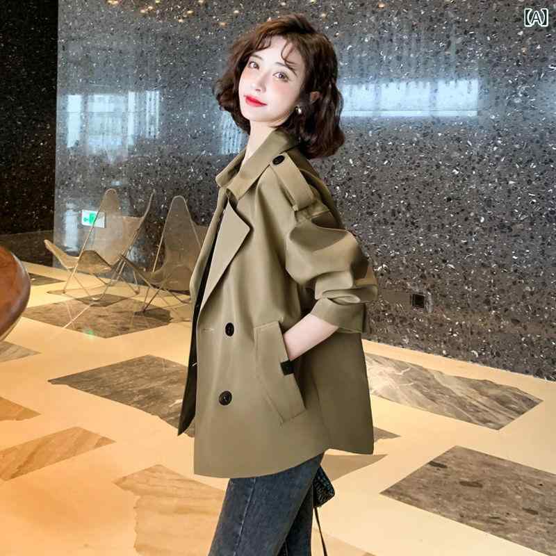 気質の 短い トレンチコート 女性の 韓国 版 スーツ 襟 長袖 上着 2024 春秋 新 ゆるい カジュアル ジャケット