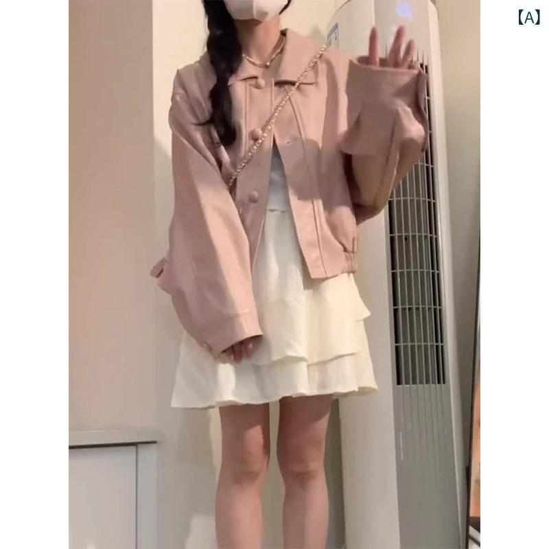 2025 春の 新作 甘い スタイルピンクレザージャケットトップ 韓国 スタイルレトロショート多 用途 レザー ジャケット 女性の ための