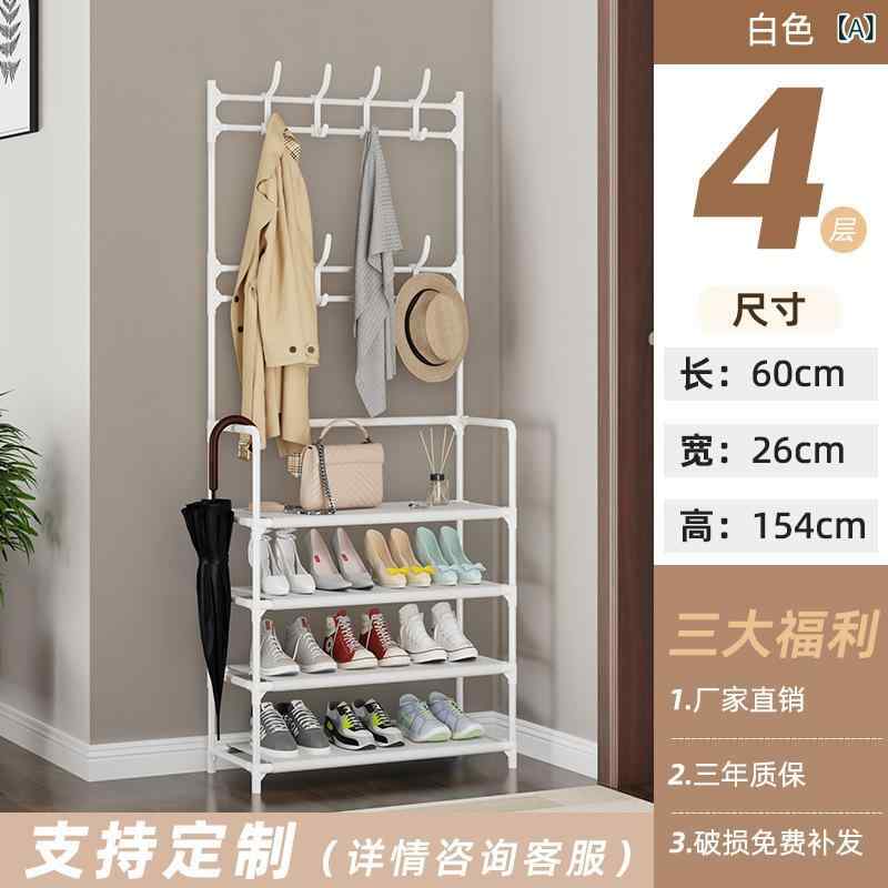 ハンガーラック 衣類収納 靴帽収納 置物棚 金属製 プラスチック部品 組み立て式 多機能 家用 シンプルモダン 白色 ブラック 軽量 賃貸対応 寝室 リビング 収納家具 省スペース 耐久性 日常使い