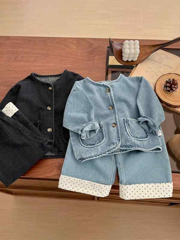 キッズ 男女兼用 春季 牛仔 ジャケット コート トップス 長袖 丸首 短丈 綿 ポリエステル 柔軟 接触冷感 吸湿速乾 軽量 伸縮性 デニム ブルー ブラック ベビー 男の子 女の子 普段使い カジュアル ユニセックス