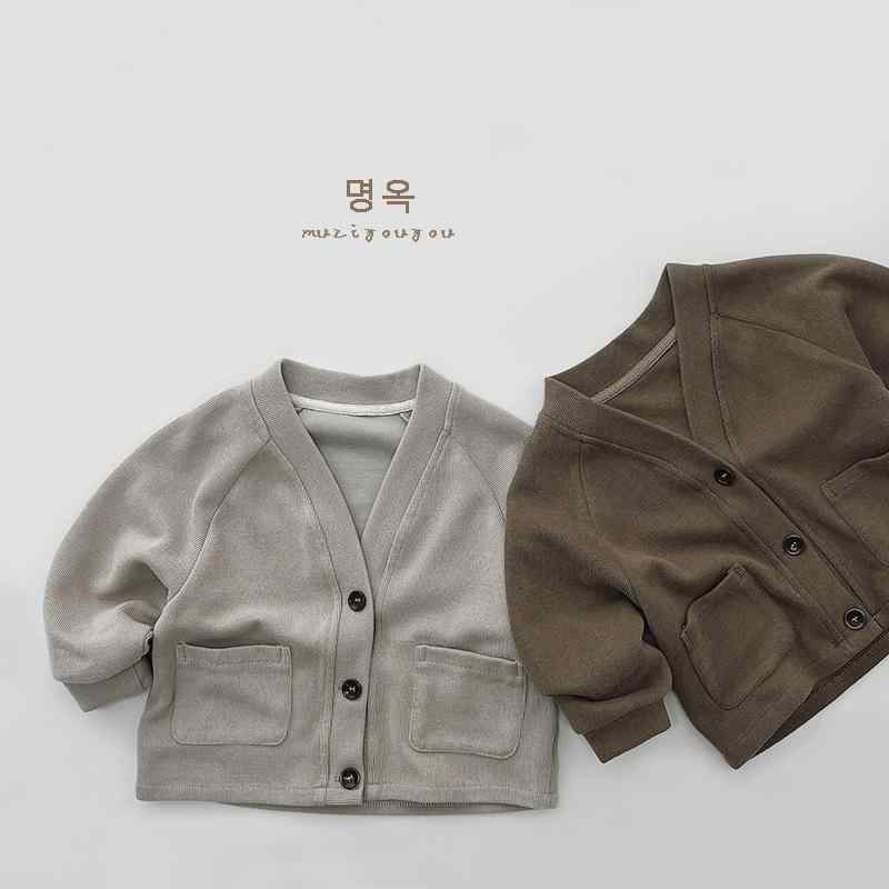 キッズ ジャケット コート 男女兼用 春 春夏 3-8歳 100-140cm Vネック 長袖 韓版 森ガール シングルブレスト 開衫 短丈 コットン 70% 針織 柔らか 無地 普通厚 モカブラウン オートミールグレー ユニセックス 日常使い 軽量 吸湿