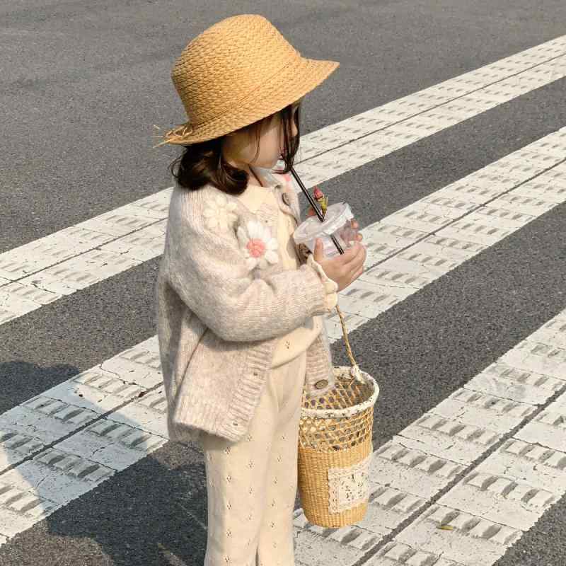 女児 カーディガン 綿100% 長袖 開襟 単排ボタン 動物柄 花柄 純色 かわいい プリンセス 丸首 無地 秋冬 春 冬 3～8歳 中小児 80～140cm ブルー 白 あんず色 普段使い 伸縮性 柔らかい 暖かみ 通学 室内 コットン ニット トップ